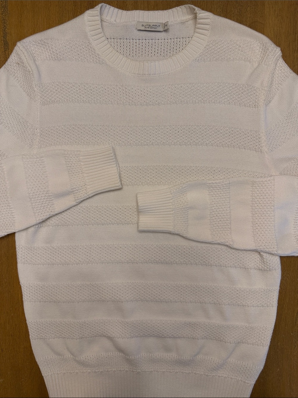 Suitsupply White Textured Cotton Knit Crewneck Sweater